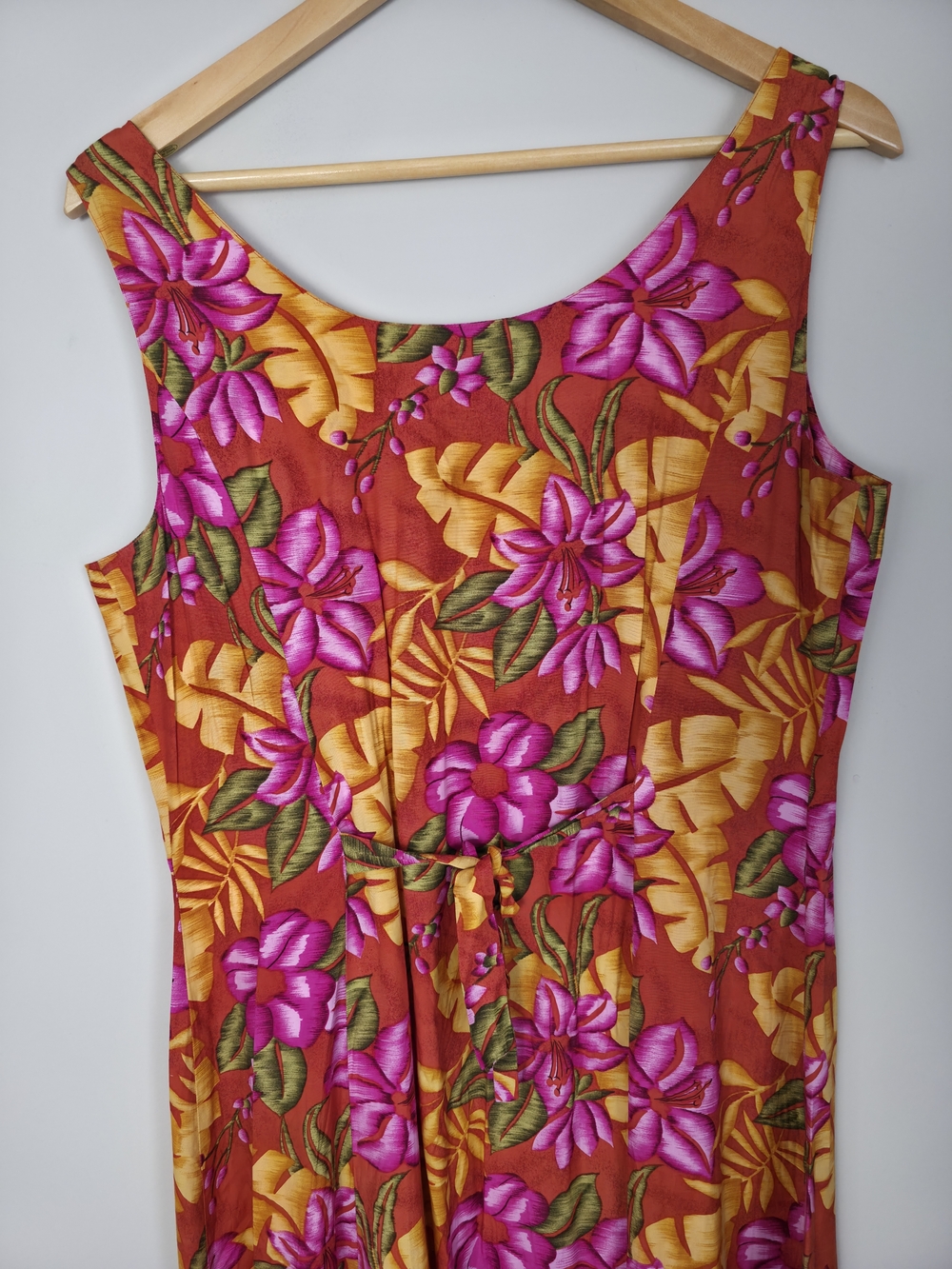 Vintage 90s Floral Rayon Dress Button Front Midi Tropical Size 10 - Picture 4 of 11